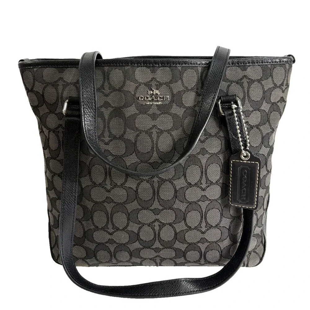 COACH TOTE BAG - Signature Gray /Black Canvas Leather Handbag